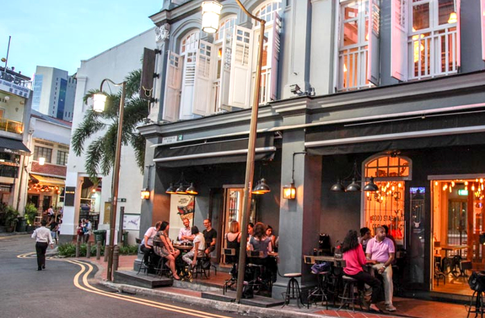 Restored heritage shophouses along Ann Siang Hill in Singapore's Chinatown district